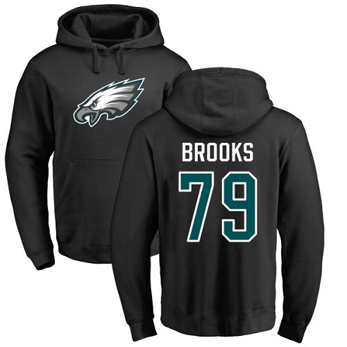 Men Philadelphia Eagles #79 Brandon Brooks Black Name and Number Logo NFL Pullover Hoodie Sweatshirts->nfl t-shirts->Sports Accessory